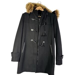 Tommy Hilfiger Women's Size 6 Black Trench Coat Faux Fur Trim